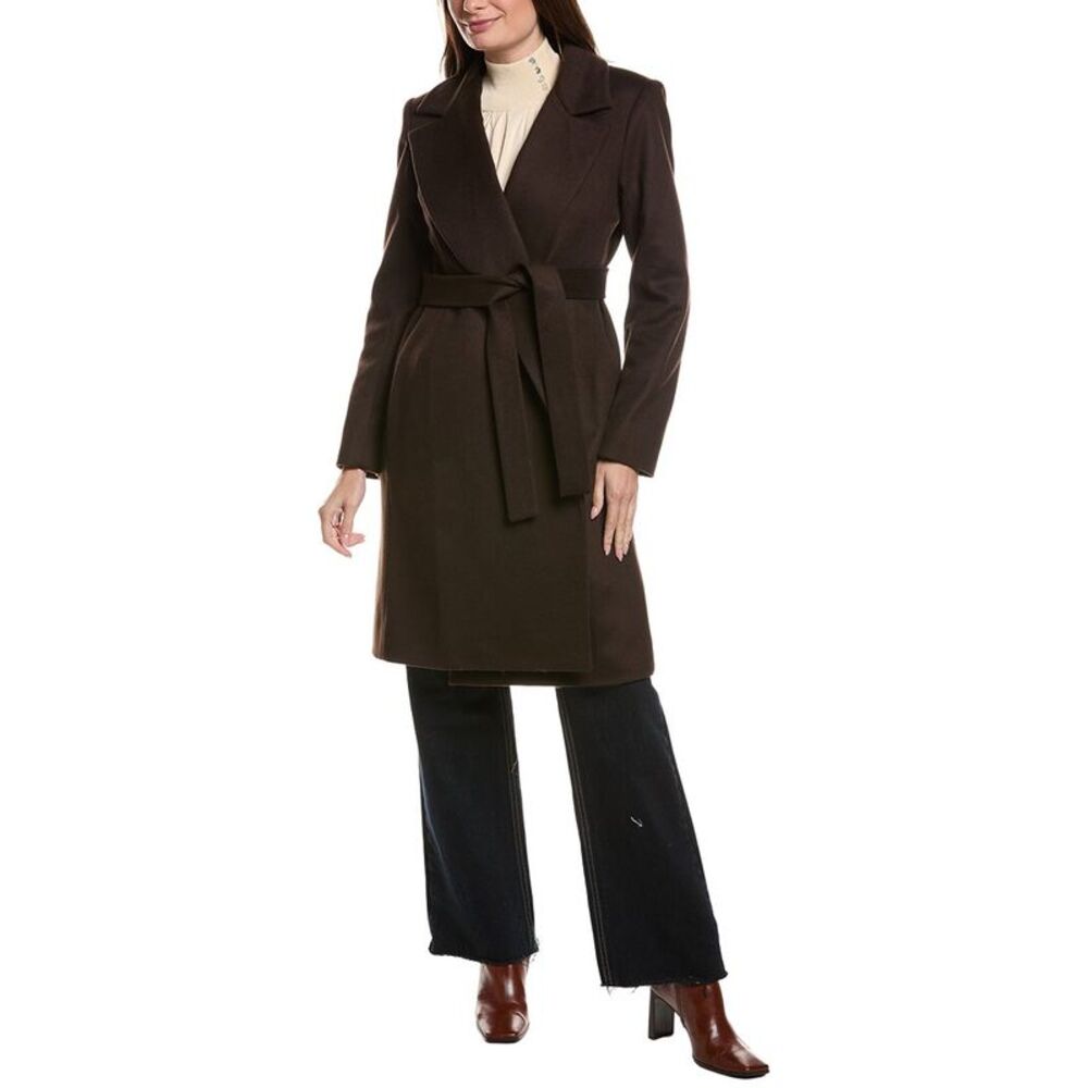 Fleurette Womens  Notch Collar Wool Wrap Coat, Brown